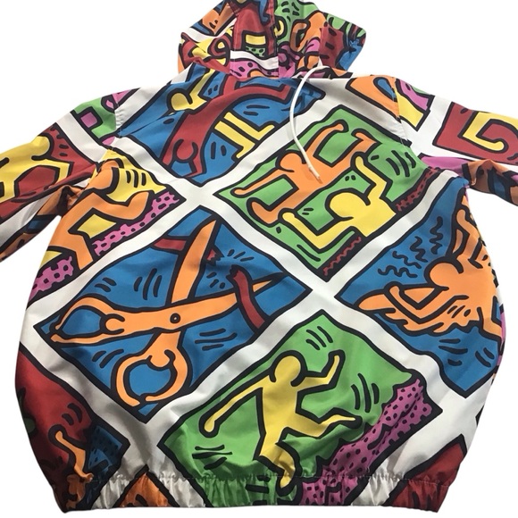 Members Only Keith Haring Jacket Pop Art Graffiti All Over Graphic People Pink - Picture 3 of 13